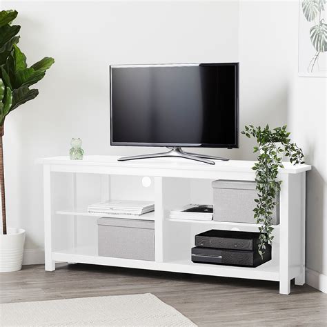 This TV bench has both, and an adjustable shelf in each section too. . White tv stand ikea